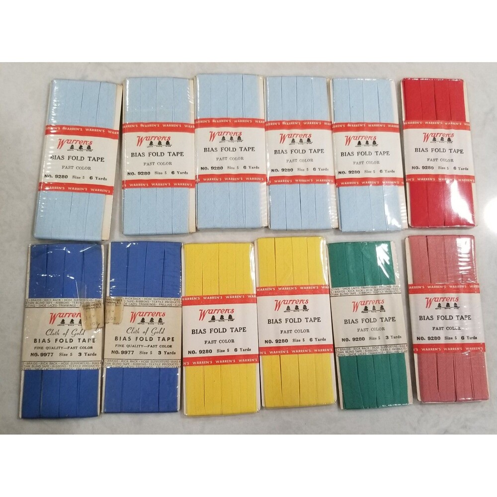 Vintage Warren's Bias Fold Tape Lot of 12 NOS Sealed Fast Color Sewing